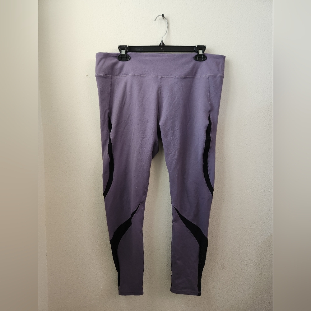 Fabletics Kelly Leggings Active Athletic Purple Black Mesh Detail Extra Large XL